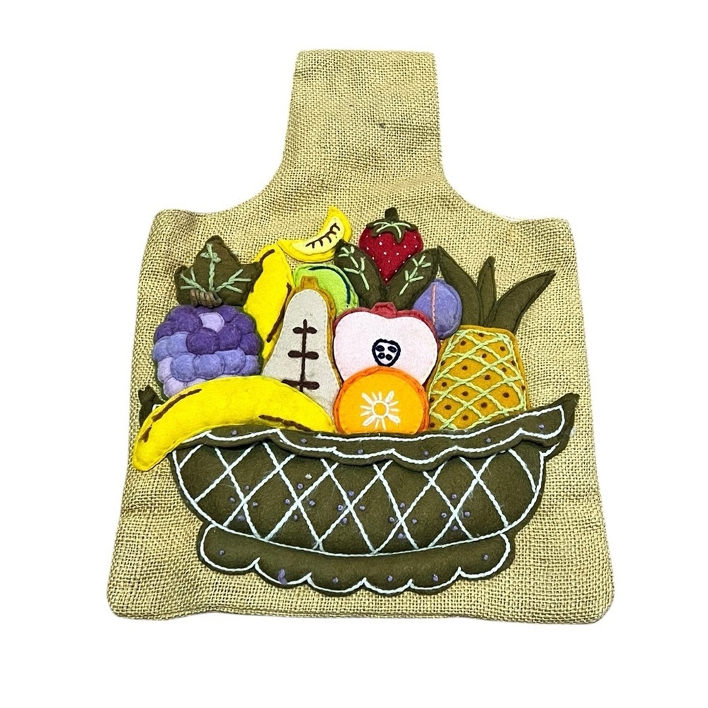 Vintage Linen Shopping Bag Felt Fruit Bowl 3D Eco-friendly 60s 70s